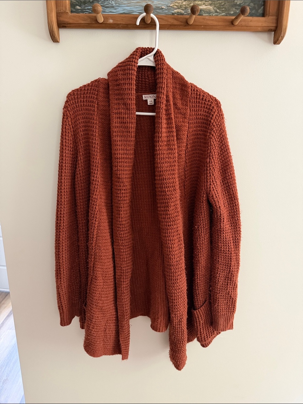 Merona Brick-Red Open Front Shawl Collar Cardigan